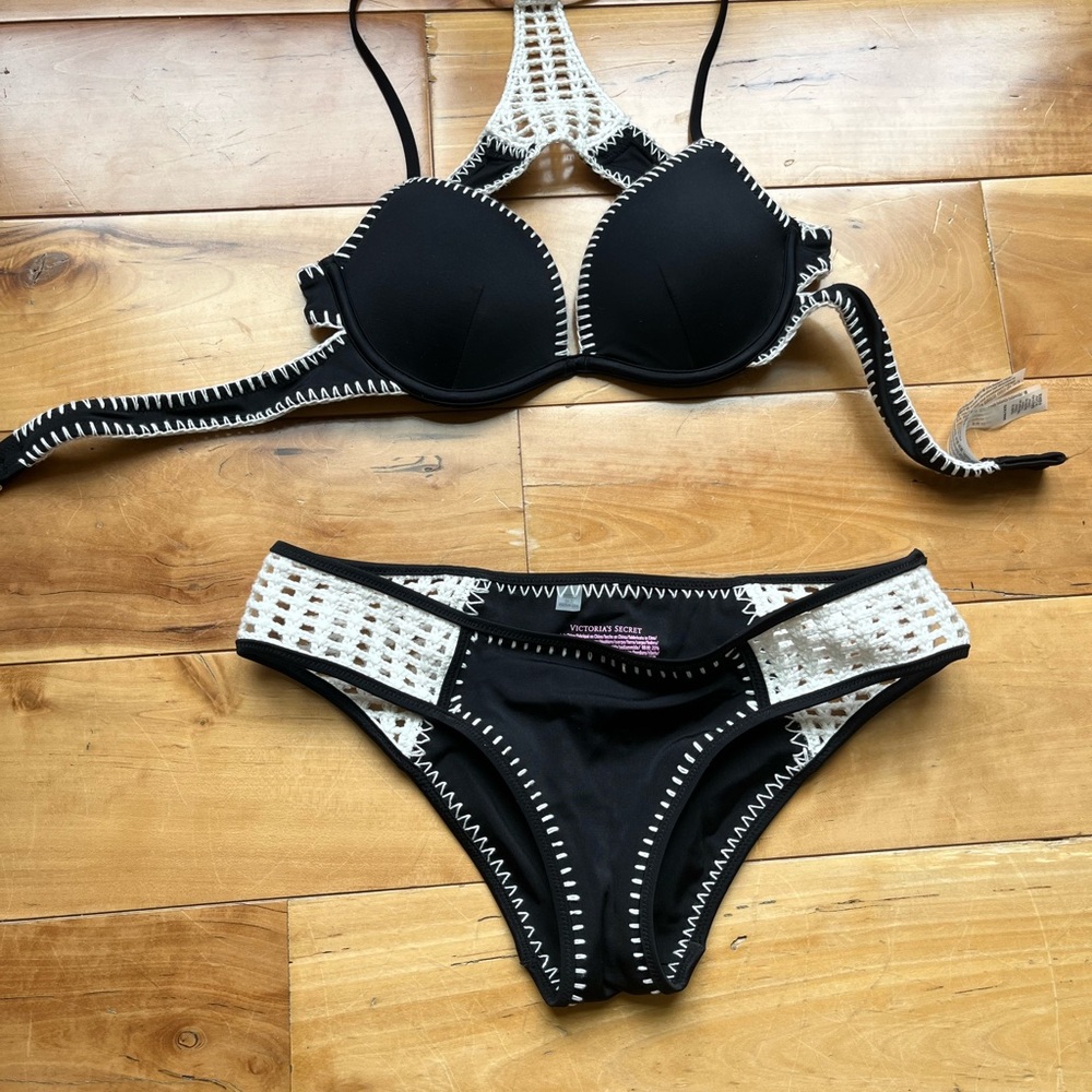 Victoria's Secret Black and White Bikini with Geometric Design